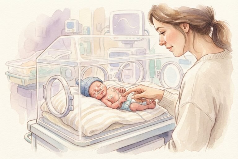 Parent touching NICU baby through incubator