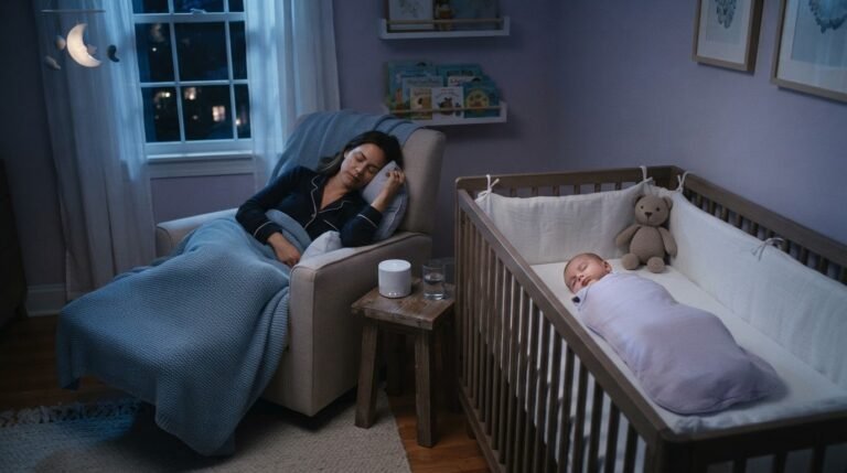 Baby sleeping safely in nursery at night
