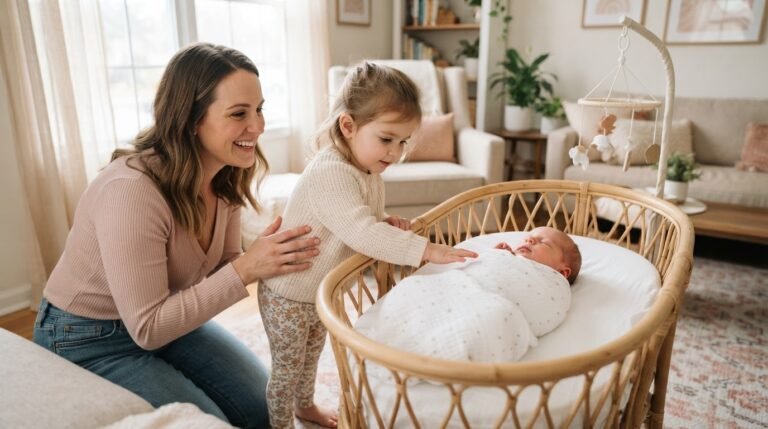 Toddler meeting newborn sibling