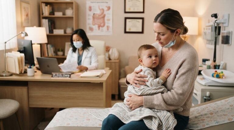 Parent with baby in pediatric gastroenterology office