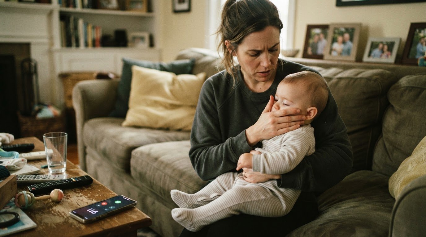 Parent holding baby during seizure emergency