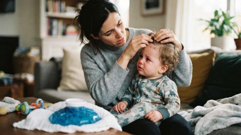 Parent examining baby head after fall