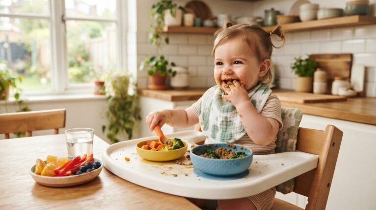 Toddler eating plant-based foods