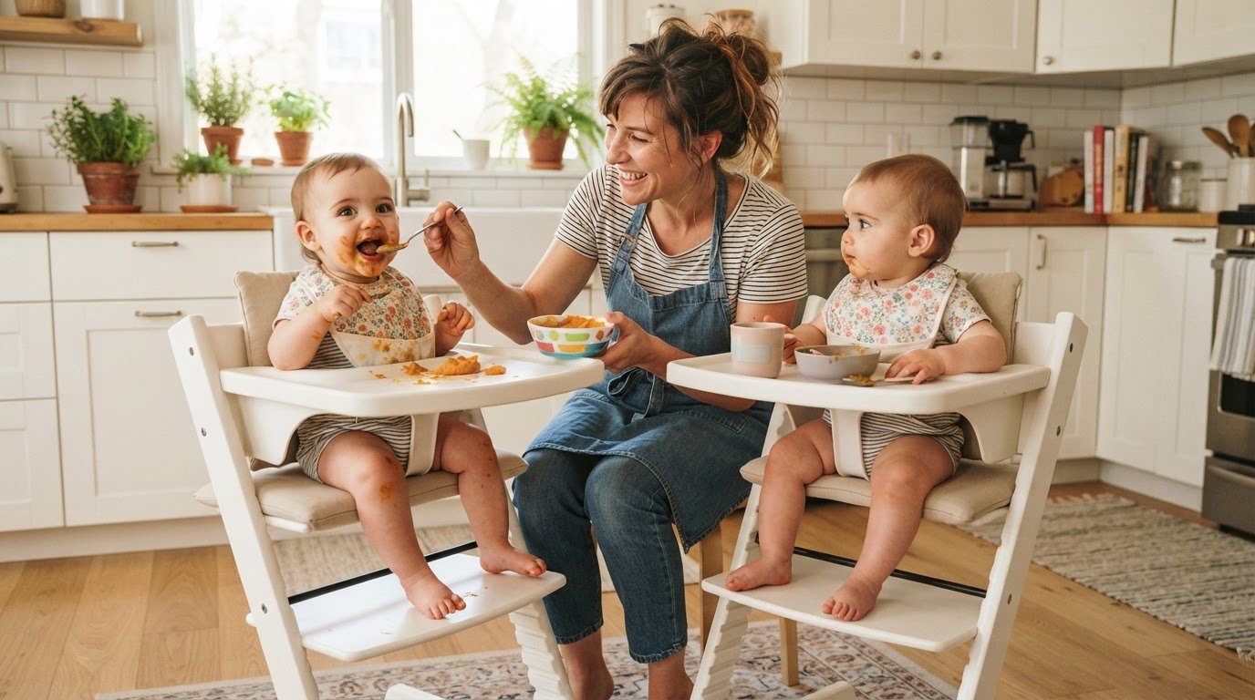 Parent reading baby food label in grocery store